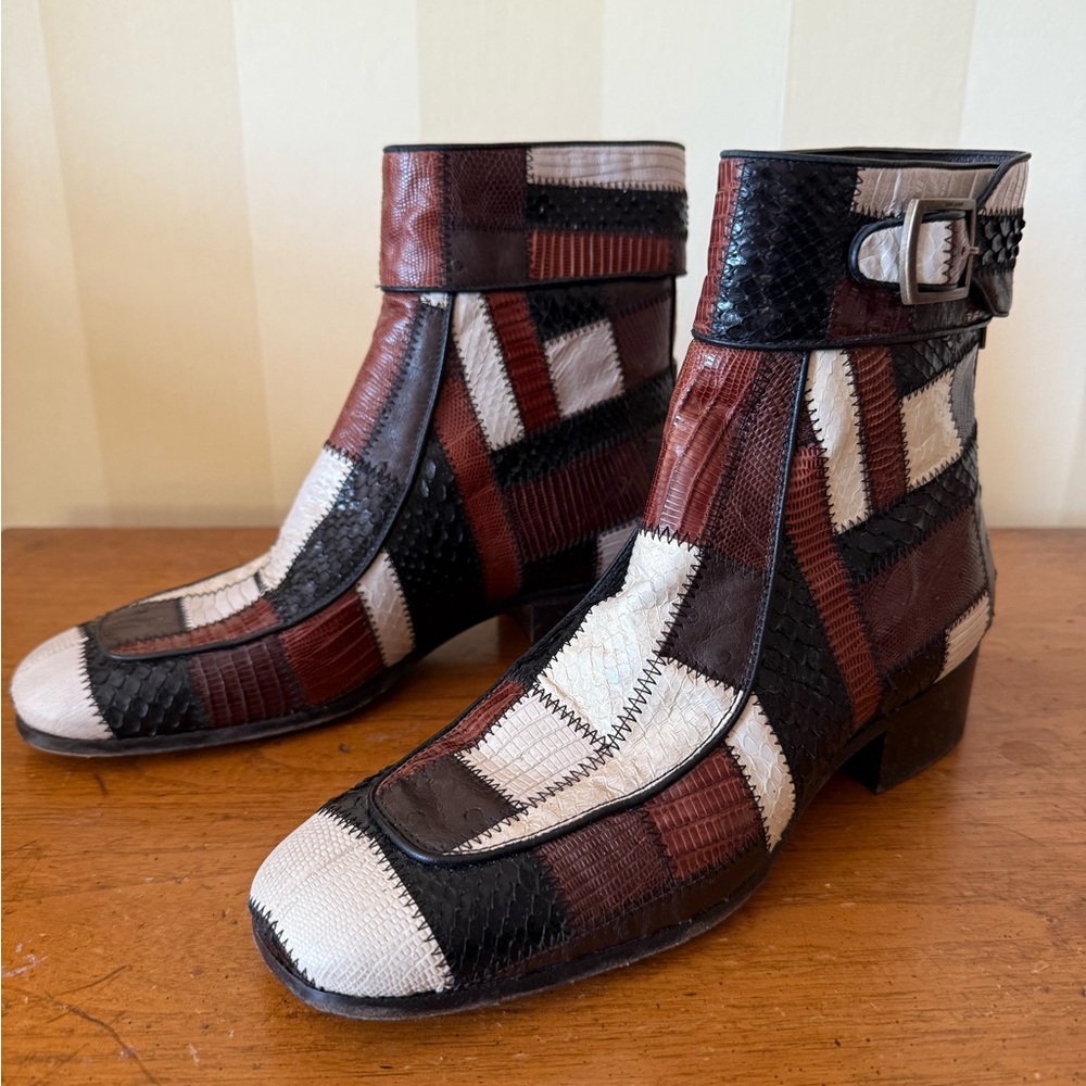 Saint Laurent Multicolor Patchwork Ankle Boots size 38